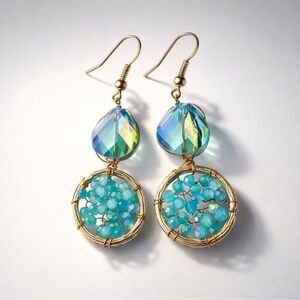 Kaleidoscope Dreams: Aurora Crystal Glass Gold Tone Statement Earrings